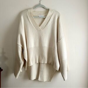 Topshop Cream V-Neck Oversized Ribbed Sweater